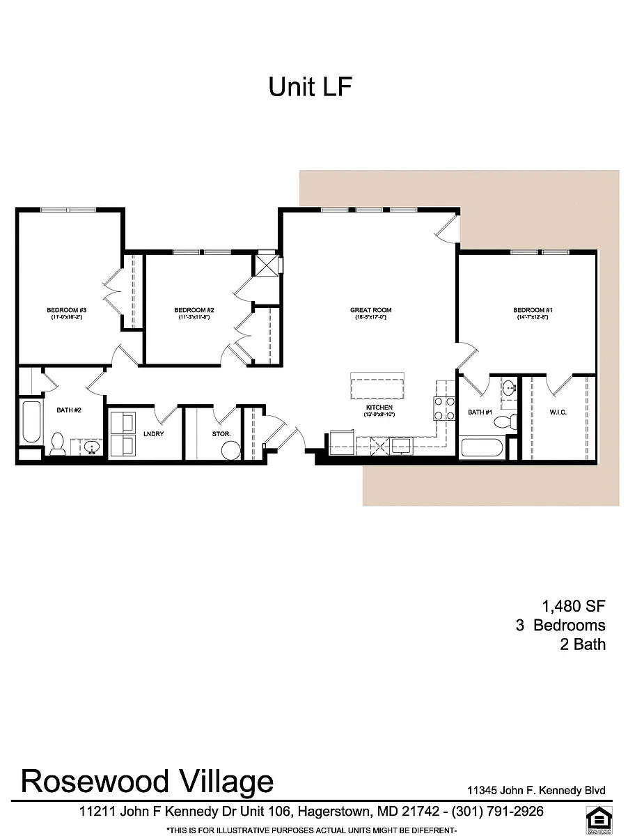 Floor plan 3 bed 2 bath LF