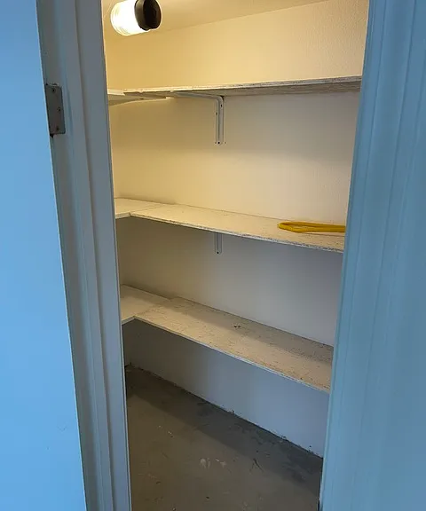 Storage shelves inside one of the storage areas