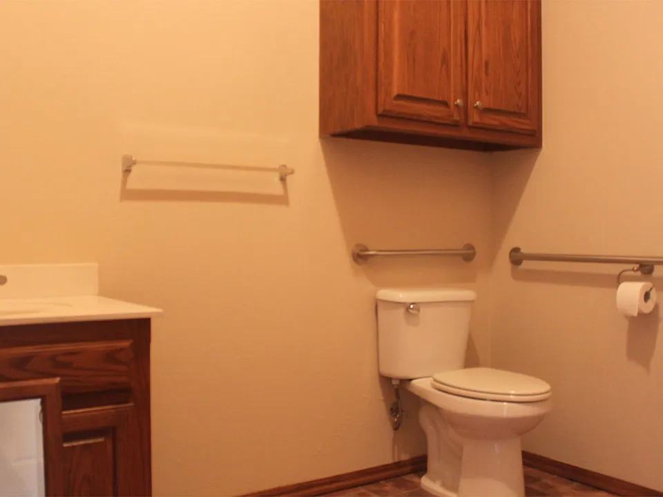 Bathroom is handicapped accessible and is in the office space.