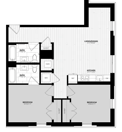 Floor plan 2 Bed/2 Bath-D1