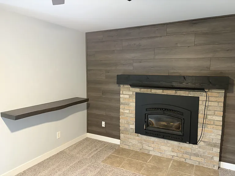 Fireplace and shelf / TV area