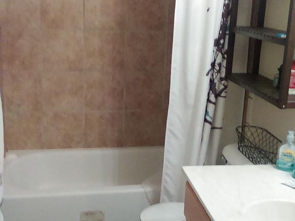 Bathroom with ceramic tile tub surround