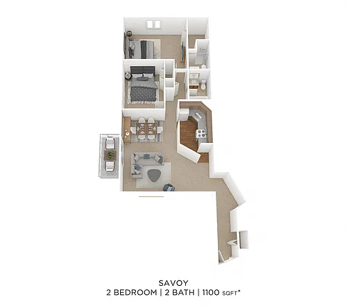 Floor plan Two Bedroom 2 Bath- 1,100 sqft