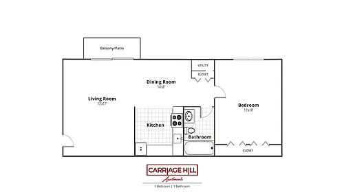 Floor plan One Bed, One Bath