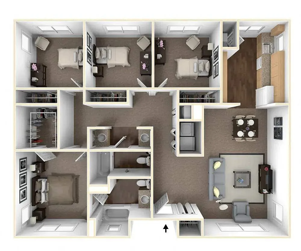 Floor plan 4 Bedroom 2 Bath Flat