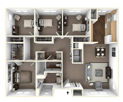 Floor plan 4 Bedroom 2 Bath Flat