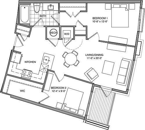 Floor plan 1 Bdrm K
