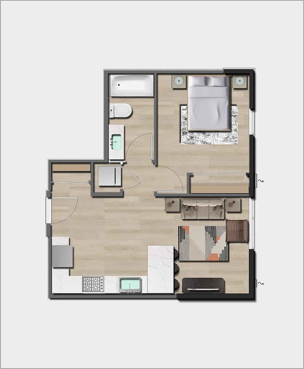 Floor plan 1 Bedroom, 1 Bath A6