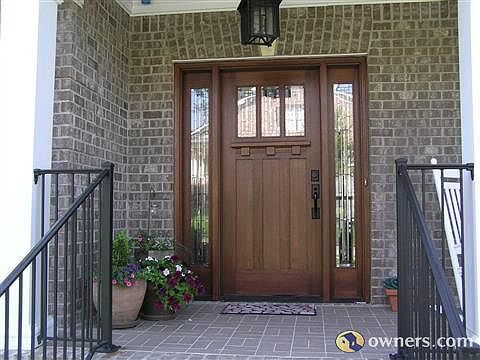 Solid mahogany door, side lights, art glass & multi point lock