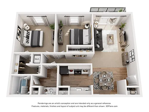 Floor plan 2 Bedroom, 1 Bathroom