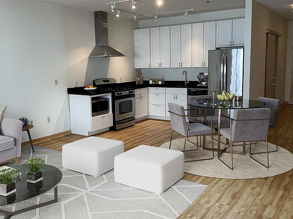 Open layout with stainless steel appliances