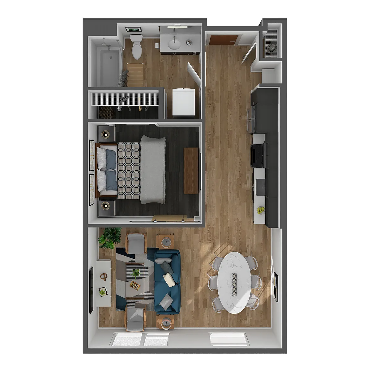 Floor plan Urban 1 Bed, 1 Bath - E