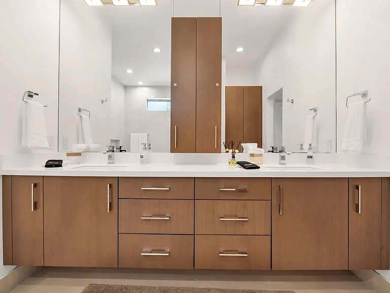 Double vanity and premium essentials for your convenience.