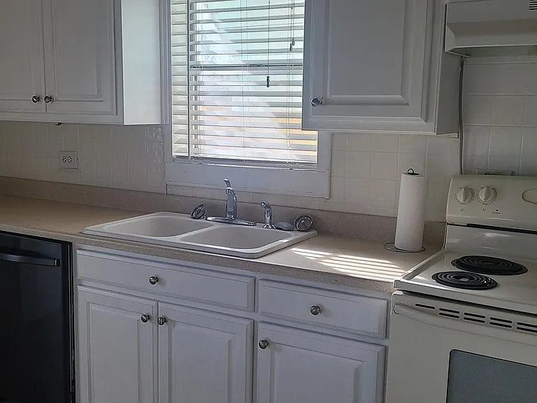 Electric stove, dishwasher, refrigerator and microwave.