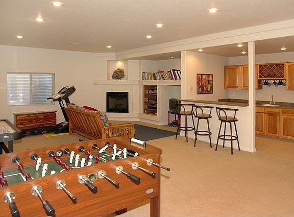 Finish Basement with bar and fireplace