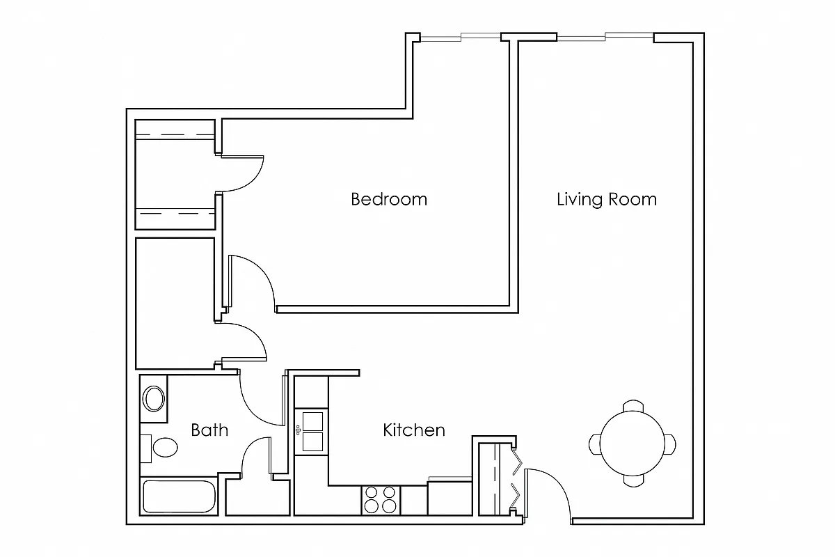 Floor plan 1 Bedroom 1 Bathroom 910 - F