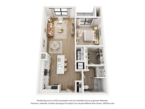 Floor plan 1B - One Bedroom