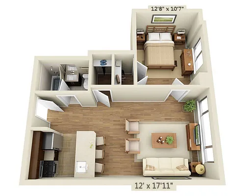 Floor plan One Bedroom A1C-R