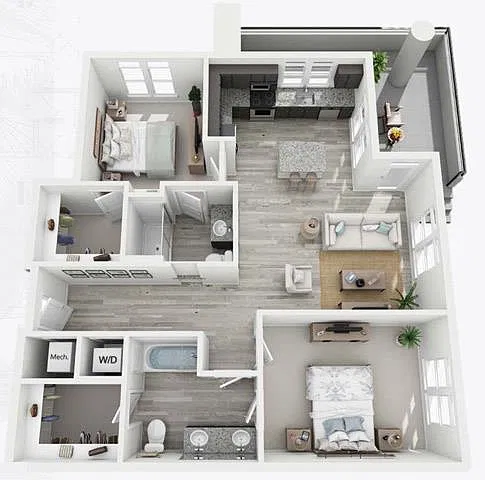 Floor plan 2BRC-2 Two Bedroom / Two Bath (Corner Unit)