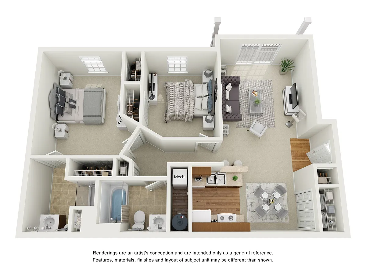 Floor plan Two Bed, Two Bath A