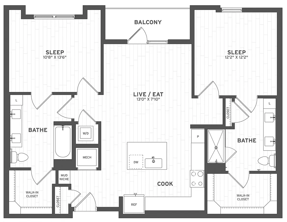 Floor plan 2 Bed/2 Bath-B2