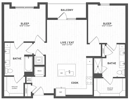 Floor plan 2 Bed/2 Bath-B2