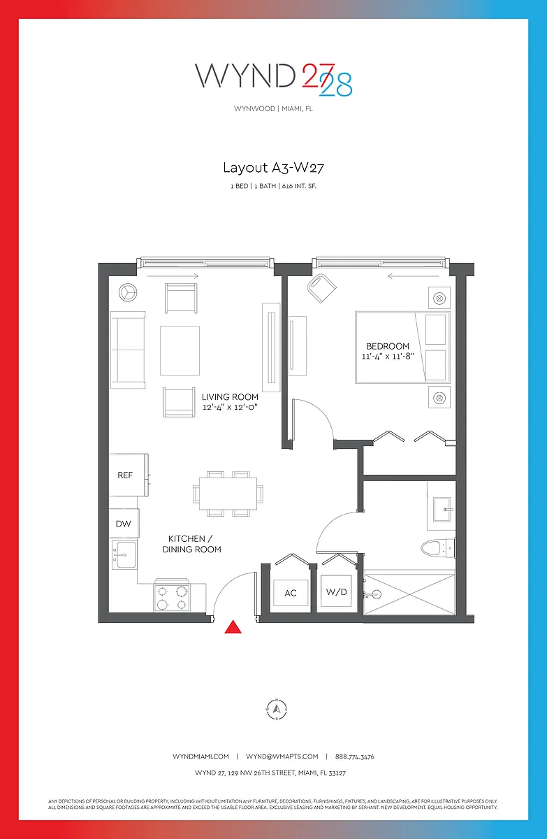 Floor plan W27 - 1BR 1BA (616 SF - A3)