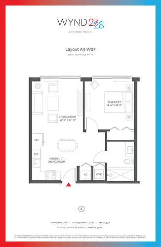 Floor plan W27 - 1BR 1BA (616 SF - A3)