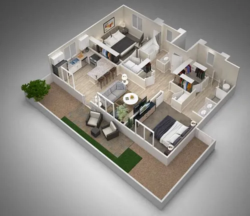 Floor plan Two Bedroom Two Baths