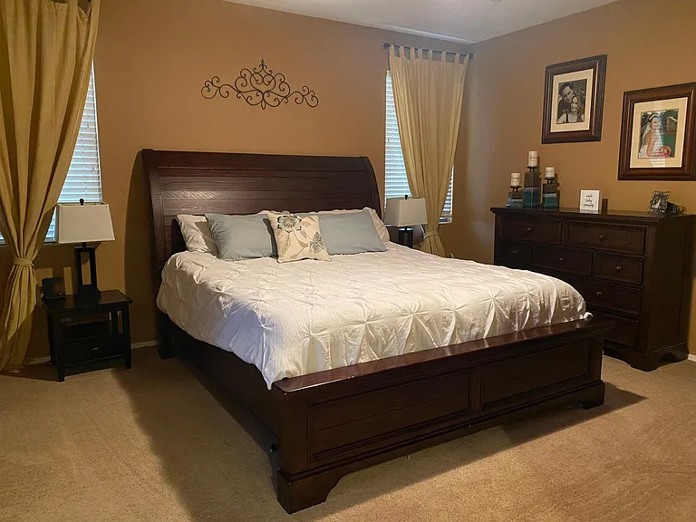 Master bedrooom is a great size and it has a nook for a desk area as well by the door. (Not pictured)