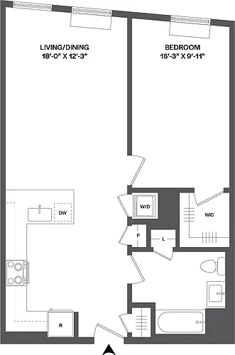Floor plan 1 Bed/1 Bath-1B-2.4