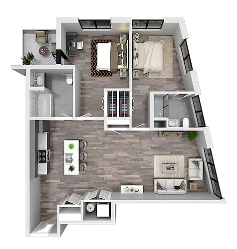 Floor plan 2BR-2BA-Outdoor-315