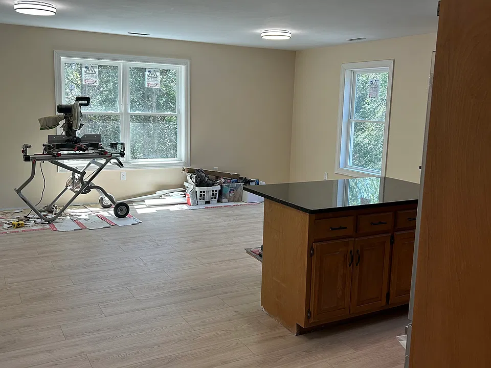 Kitchen - living room - dining room 
Large 22x20 area (still installing trim)