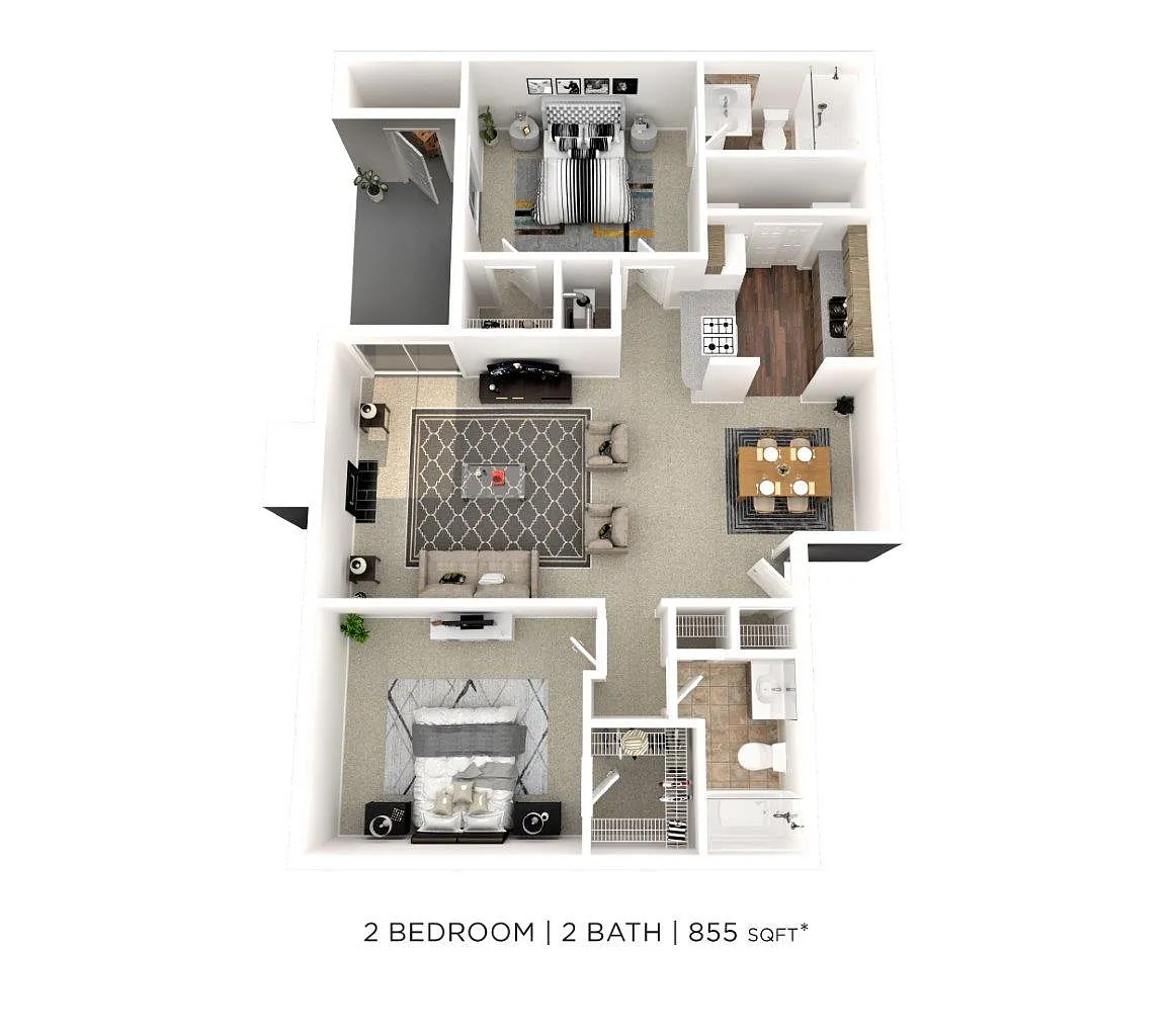 Floor plan Two Bedroom 2 Bath - 855 sqft