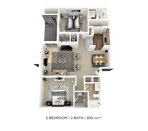 Floor plan Two Bedroom 2 Bath - 855 sqft