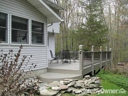 14 Alinda Lane Back Deck View : Walkway to 25' x 18' Deck overlooking 80 acre woodland area. Re-stai