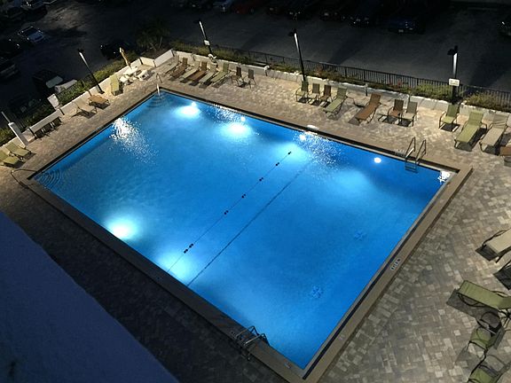 pool at night from unit