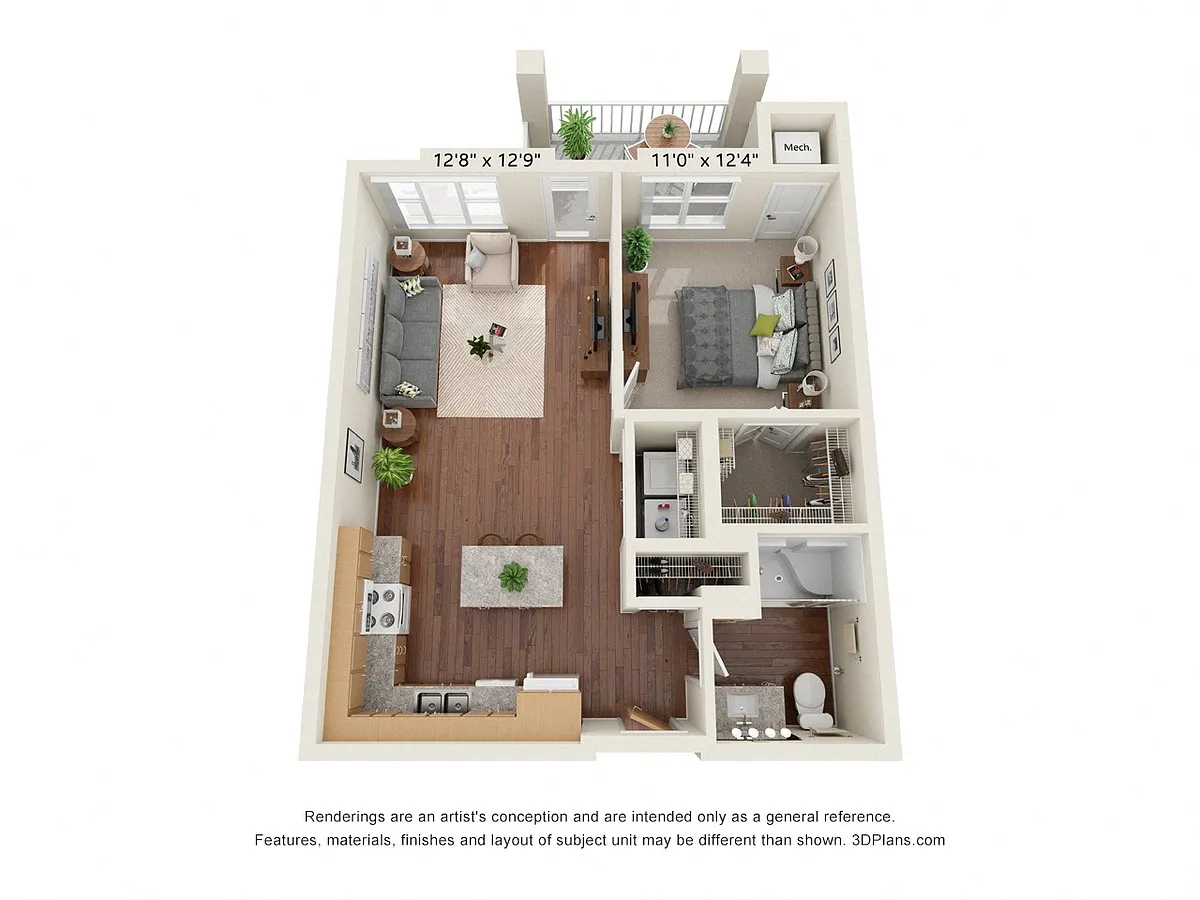 Floor plan One Bedroom 1C (Audio/Visual Impaired)