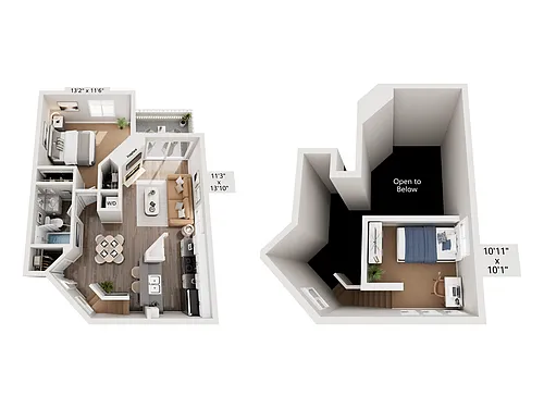 Floor plan 1 Bed, 1 Bath DL