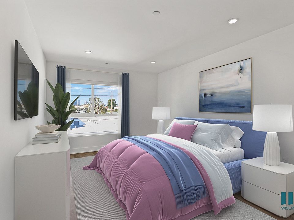 Spacious Bedroom with Large-Size Windows, Vinyl Flooring, and Recessed Lighting