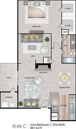 One Bedroom with a Den, 881 sqft, Patio/Balcony, Full-Size Washer/Dryer Connections, Fireplace in Second Floor Homes Only One Bedroom with a Den, 881 sqft, Patio/Balcony, Full-Size Washer/Dryer Connections, Fireplace in Second Floor Homes Only
