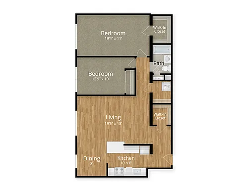 Floor plan 2 Bed x 1 Bath 1