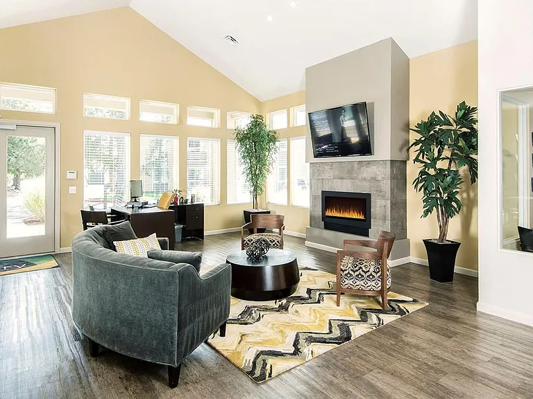 Clubroom with cozy seating and TV