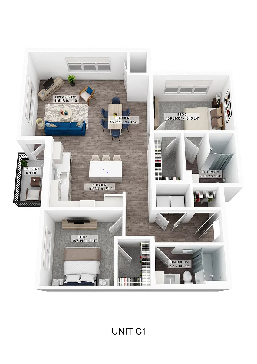 Floor plan Slalom - 2 Bedroom 70%
