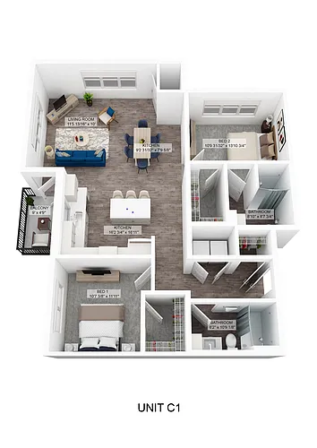 Floor plan Slalom - 2 Bedroom 70%