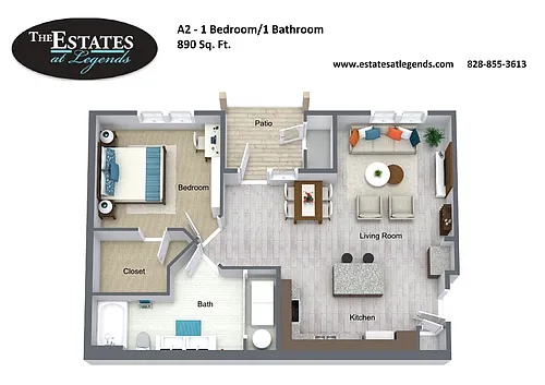 Floor plan A2- 1 Bedroom / 1 Bath