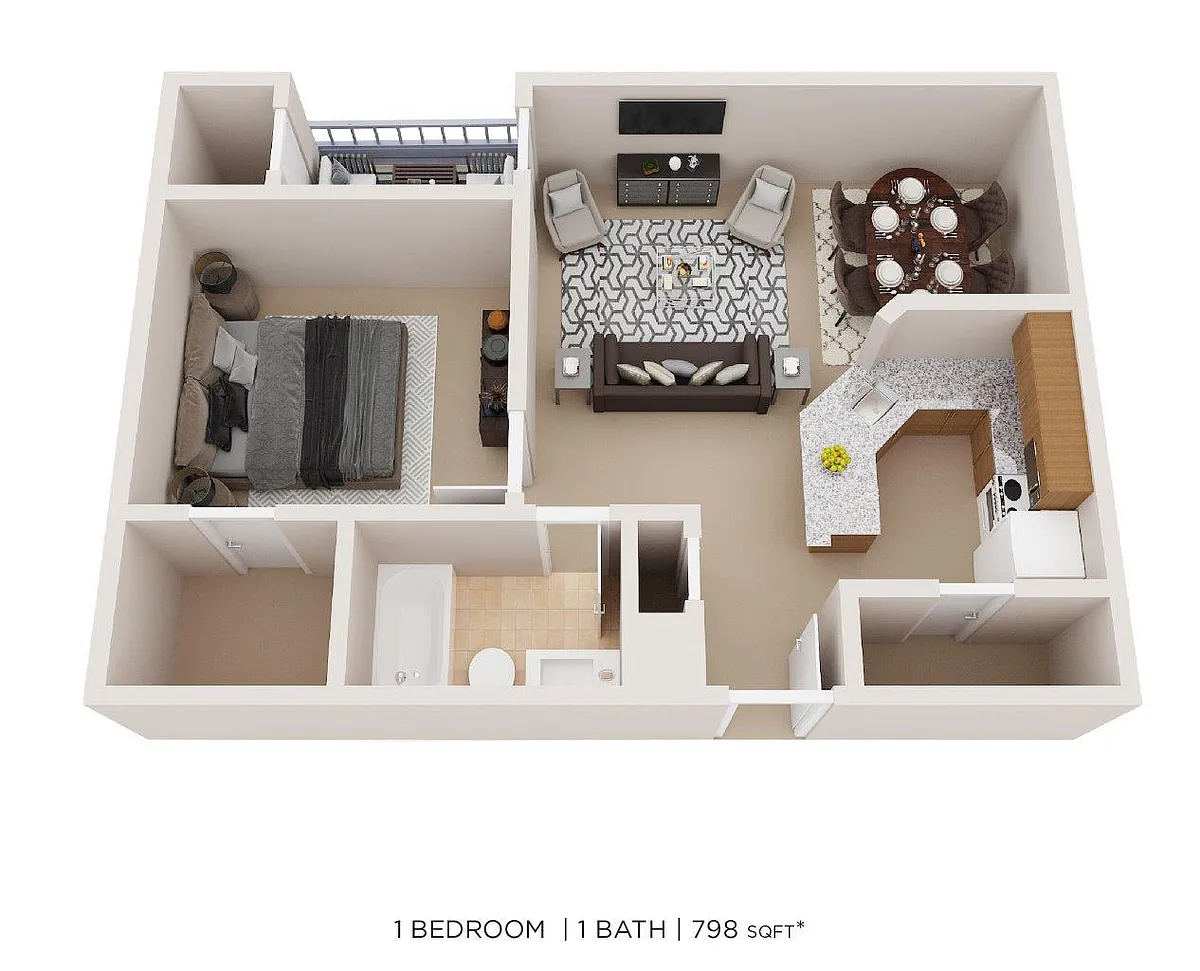 Floor plan One Bedroom - 798 sqft