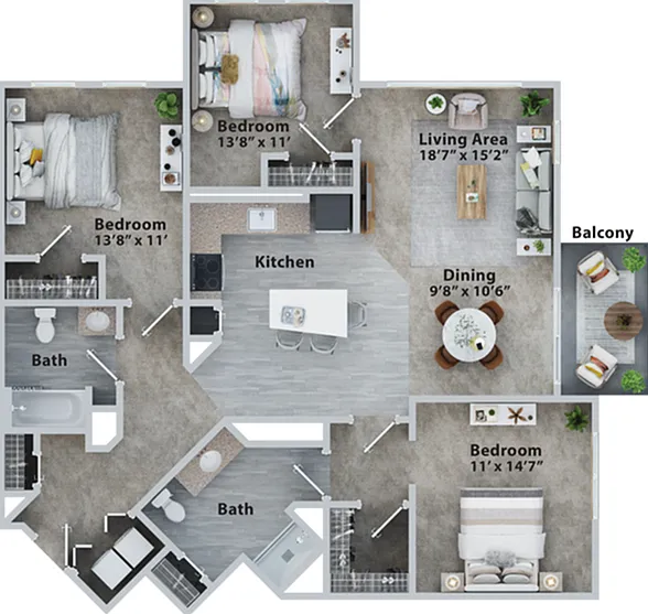 Three Bedroom Two Bath (1422 SF) Three Bedroom Two Bath (1422 SF)