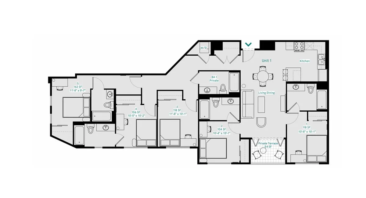 Floor plan Private Bedroom and Off Suite Bathroom