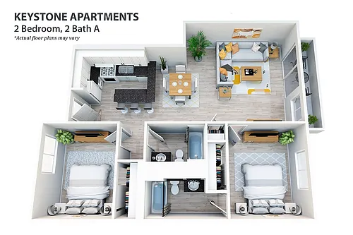 Floor plan 2 Bedroom, 2 Bath